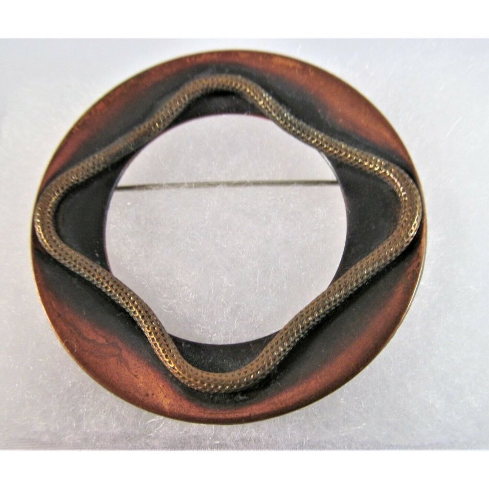 Vintage 1960 Copper Brooch Dimensional Round Modernist Abstract Pin - Picture 7 of 10